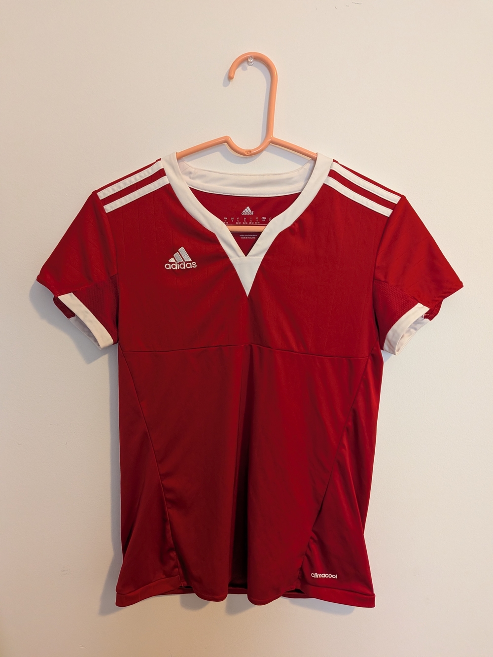 adidas Red Short Sleeve Youth Soccer Jersey with White Accents